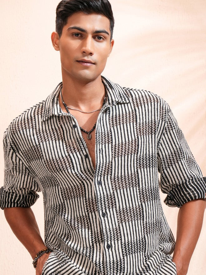 Highlander Men Black Self Design Relaxed Fit Casual Shirt - Black - Image 1
