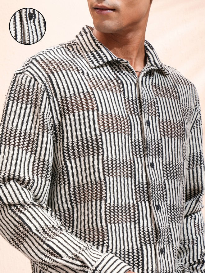 Highlander Men Black Self Design Relaxed Fit Casual Shirt - Black - Image 5