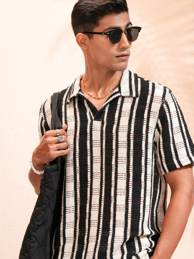 Highlander Men Black Striped Relaxed Fit Casual Shirt - Black - Image 1