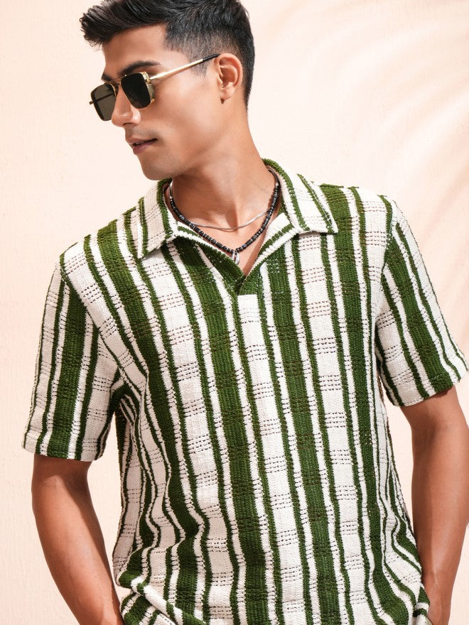 Highlander Men Beige Striped Relaxed Fit Casual Shirt - Beige - Image 1