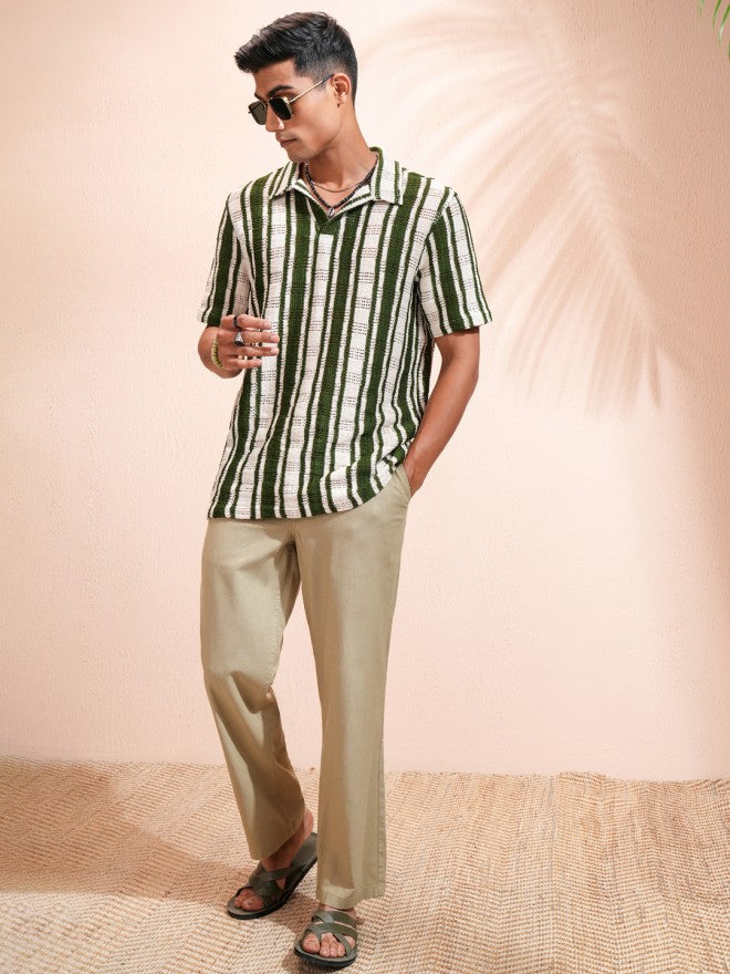 Highlander Men Beige Striped Relaxed Fit Casual Shirt - Beige - Image 2