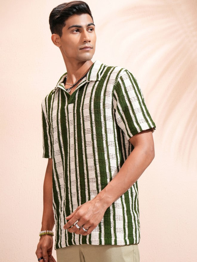 Highlander Men Beige Striped Relaxed Fit Casual Shirt - Beige - Image 4