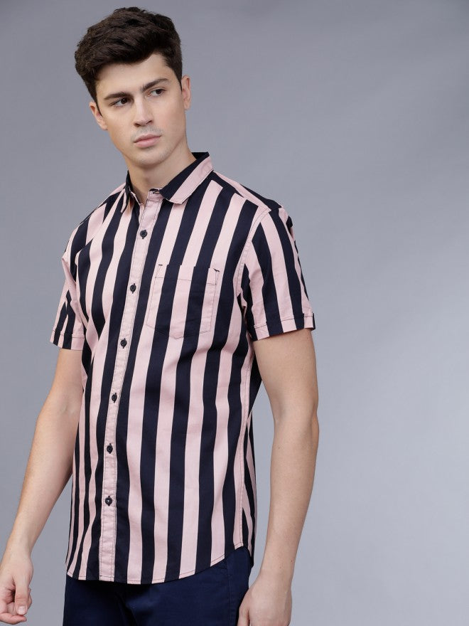 Highlander Men Pink Striped Slim Fit Casual Shirt - Pink - Image 2