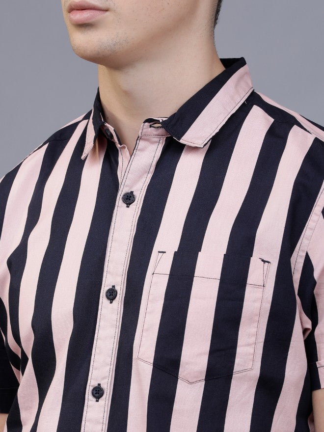 Highlander Men Pink Striped Slim Fit Casual Shirt - Pink - Image 4