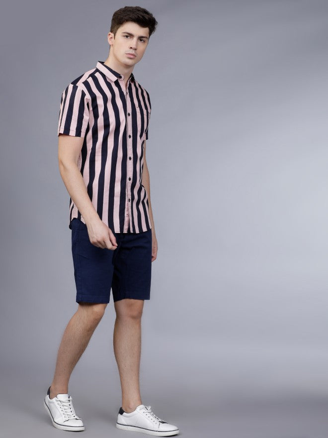 Highlander Men Pink Striped Slim Fit Casual Shirt - Pink - Image 5