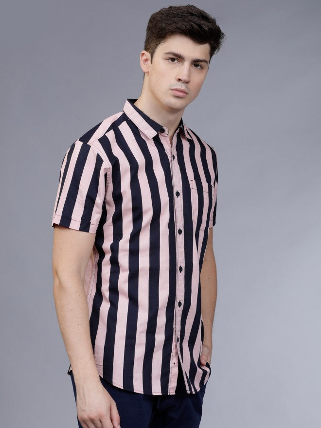 Highlander Men Pink Striped Slim Fit Casual Shirt - Pink - Image 6