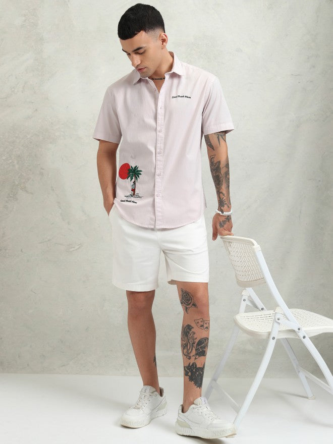 Highlander Men Pink Embroidery Relaxed Fit Casual Shirt - Pink - Image 2