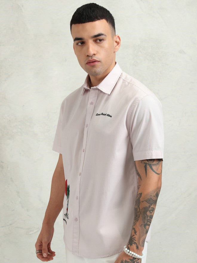 Highlander Men Pink Embroidery Relaxed Fit Casual Shirt - Pink - Image 4