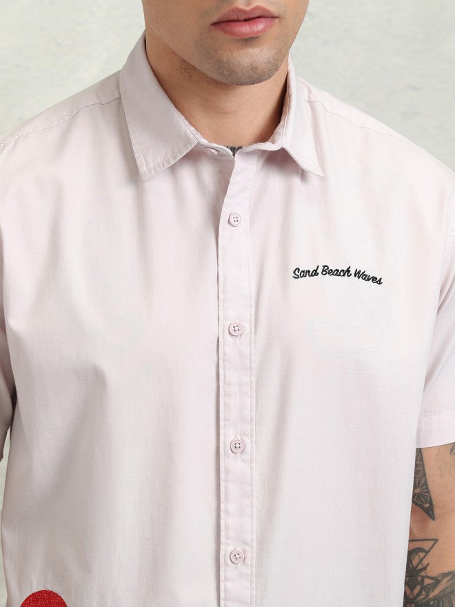 Highlander Men Pink Embroidery Relaxed Fit Casual Shirt - Pink - Image 5