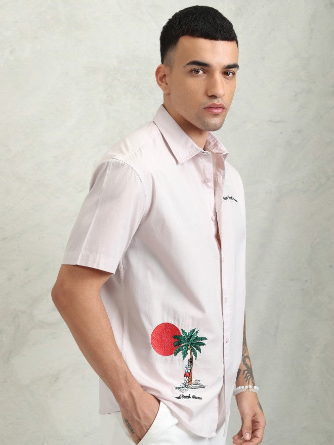 Highlander Men Pink Embroidery Relaxed Fit Casual Shirt - Pink - Image 6