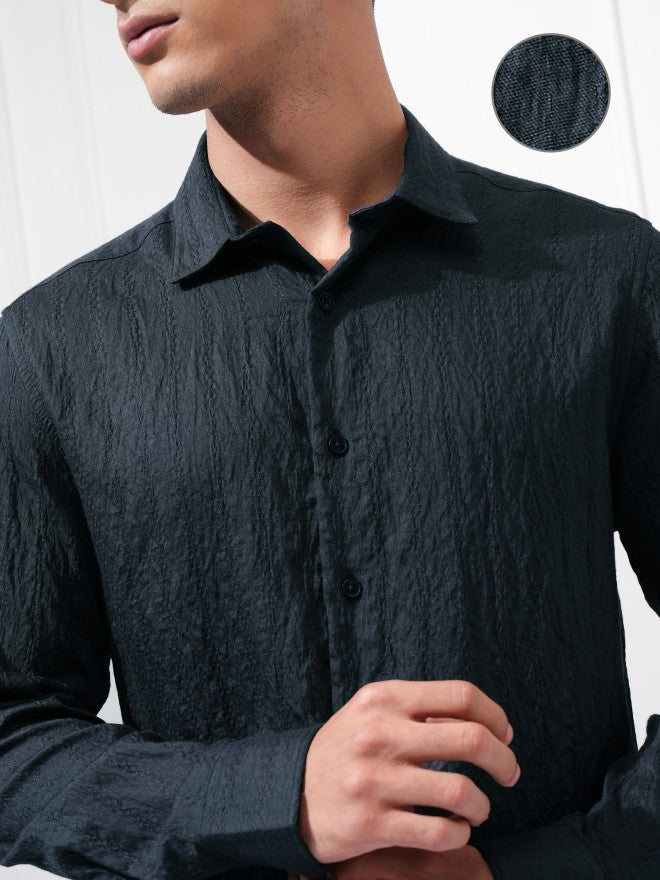 Highlander Men Blue Textured Slim Fit Casual Shirt - Blue - Image 5