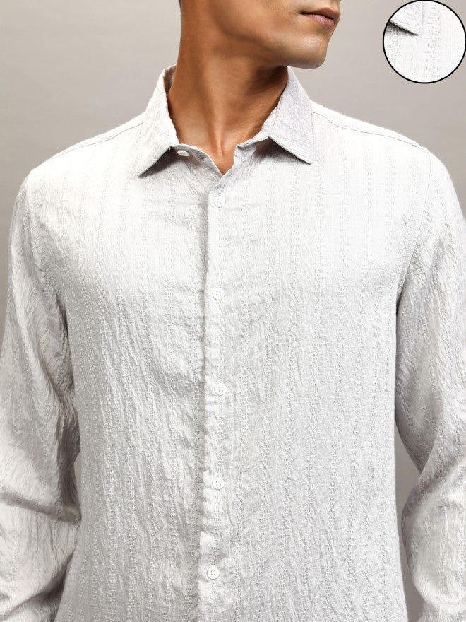 Highlander Men Grey Textured Slim Fit Casual Shirt - Grey - Image 5
