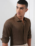 Highlander Men Brown Textured Slim Fit Casual Shirt - Brown - Image 1