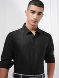 Highlander Men Black Textured Slim Fit Casual Shirt - Black - Image 1