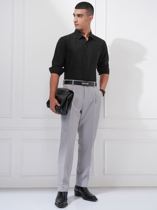 Highlander Men Black Textured Slim Fit Casual Shirt - Black - Image 2
