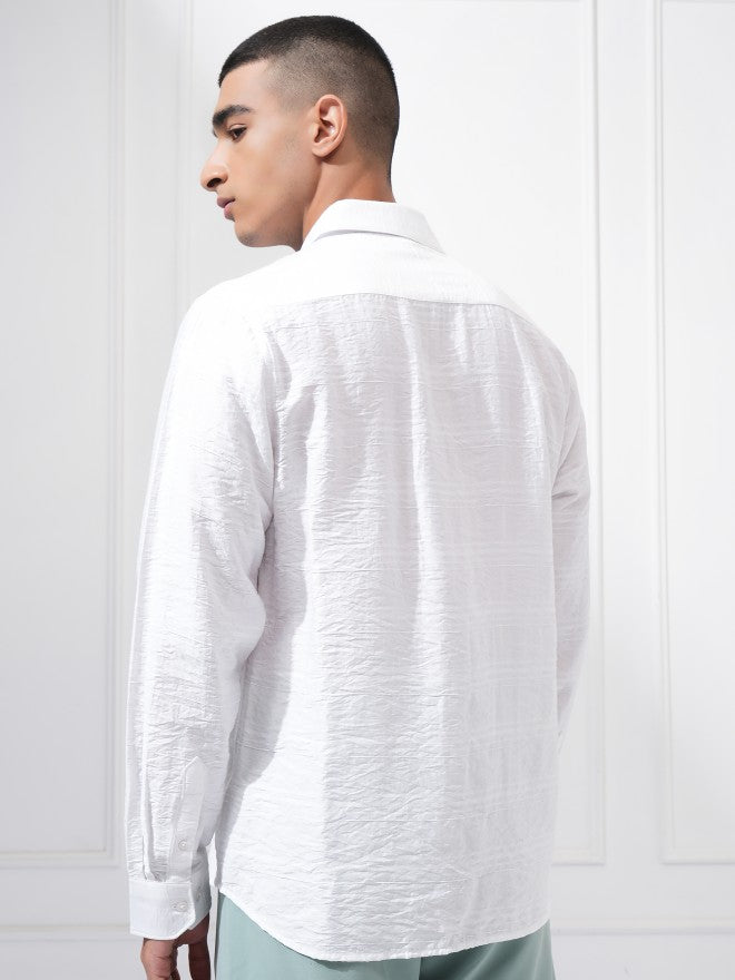 Highlander Men White Textured Slim Fit Casual Shirt - White - Image 3