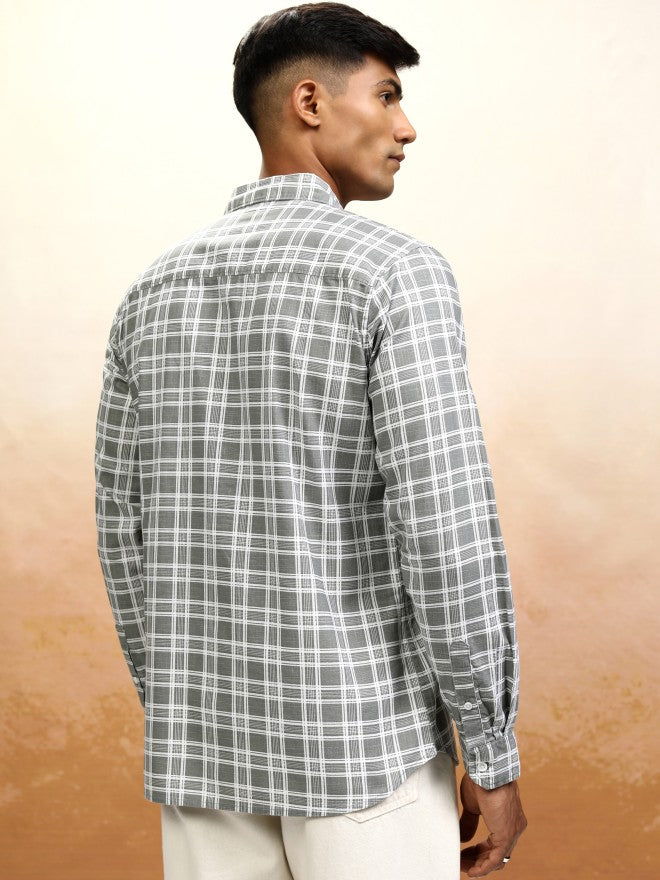 Highlander Men Grey Checked Regular Fit Casual Shirt - Grey - Image 3