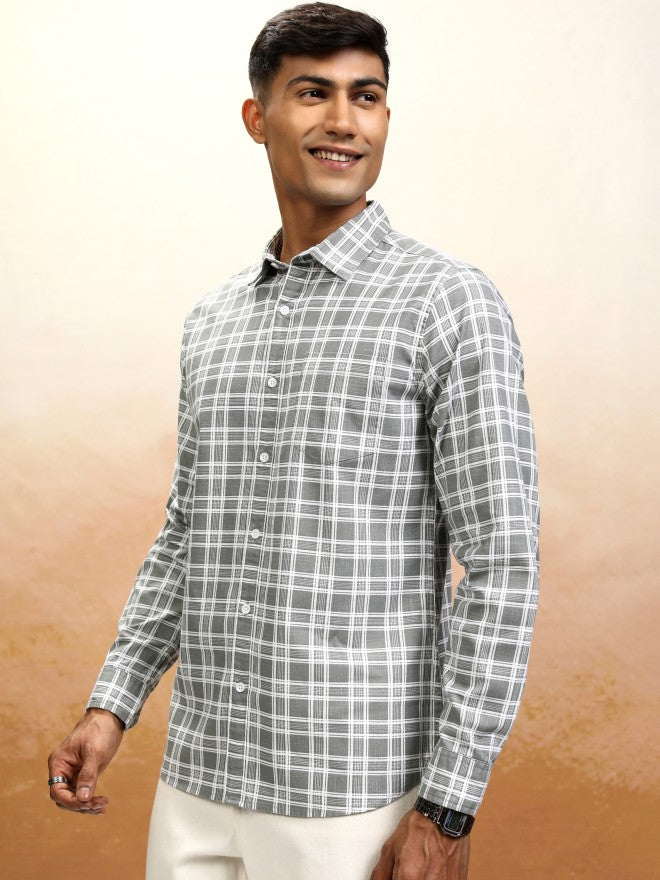 Highlander Men Grey Checked Regular Fit Casual Shirt - Grey - Image 4