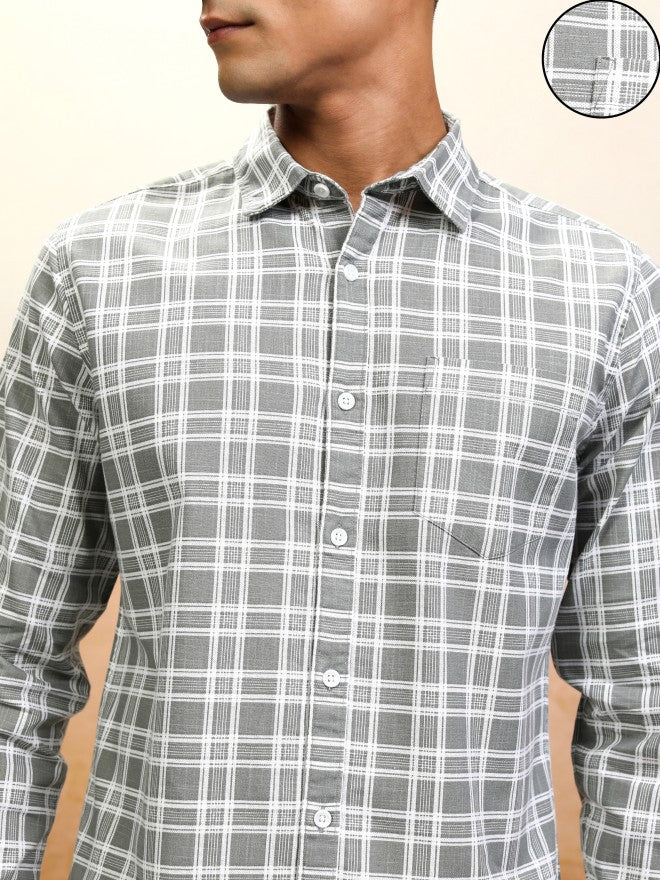 Highlander Men Grey Checked Regular Fit Casual Shirt - Grey - Image 5