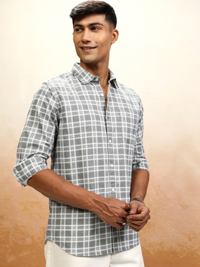 Highlander Men Grey Checked Regular Fit Casual Shirt - Grey - Image 6