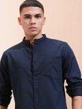 Highlander Men Navy Blue Solid Regular Fit Casual Shirt - Navy Blue - Image 1