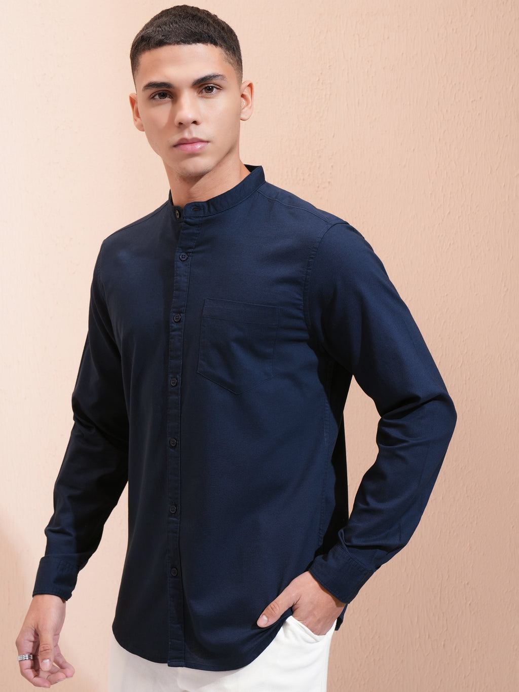 Highlander Men Navy Blue Solid Regular Fit Casual Shirt - Navy Blue - Image 4