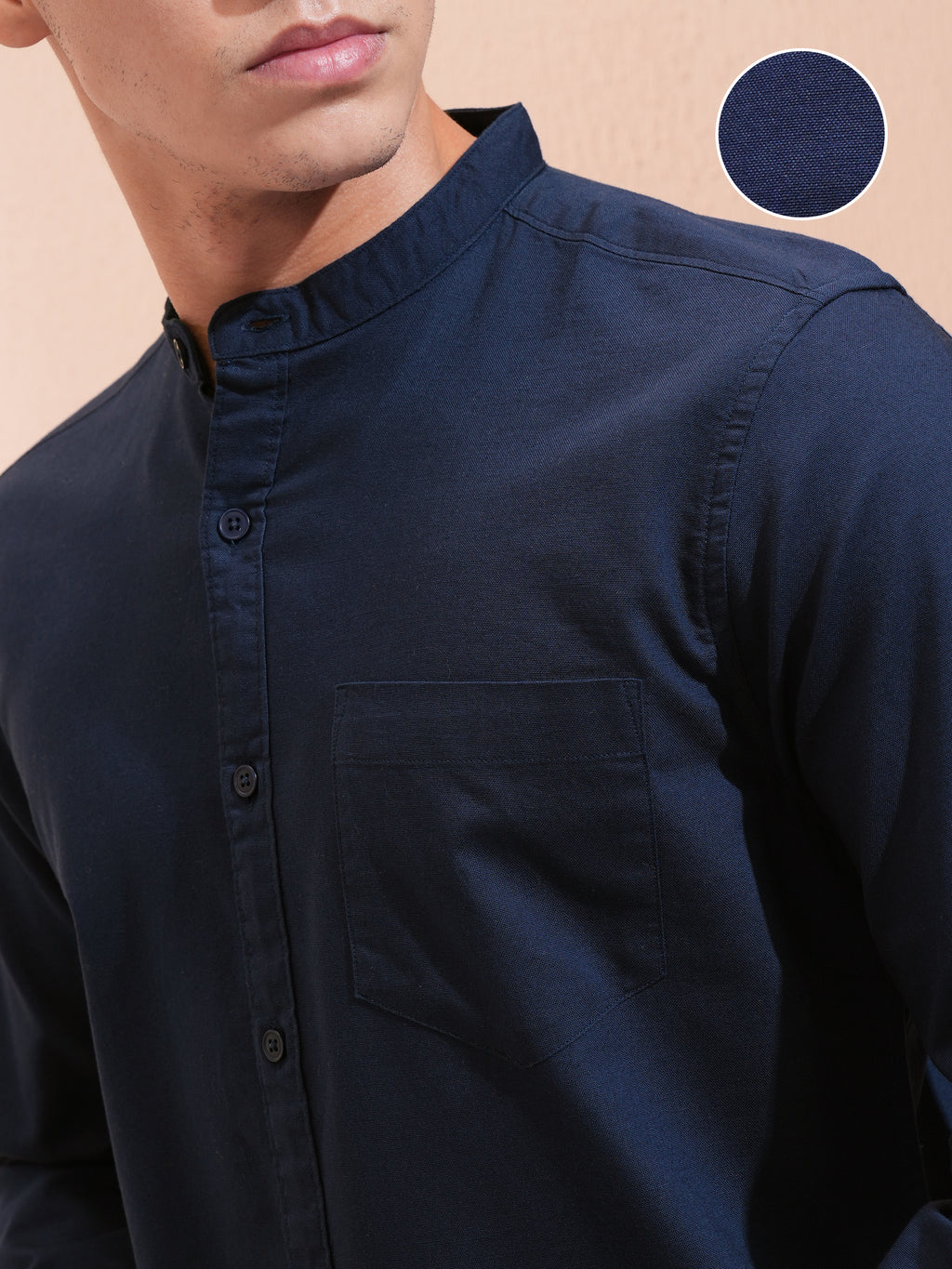 Highlander Men Navy Blue Solid Regular Fit Casual Shirt - Navy Blue - Image 5