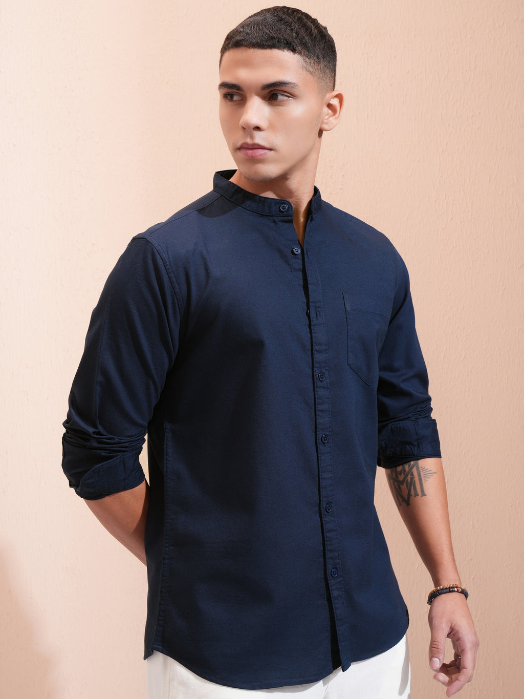 Highlander Men Navy Blue Solid Regular Fit Casual Shirt - Navy Blue - Image 6