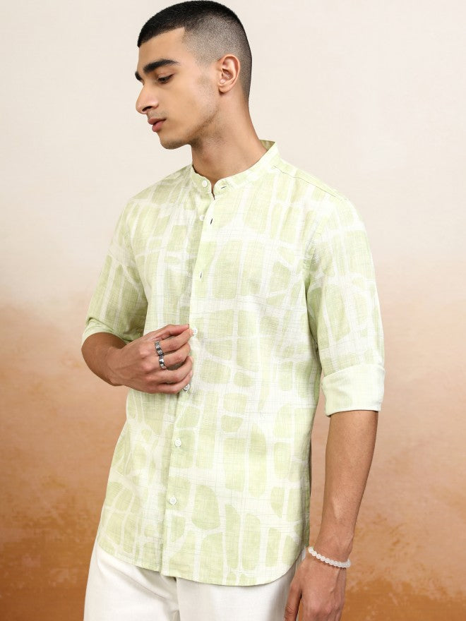 Highlander Men Green Printed Regular Fit Casual Shirt - Green - Image 4
