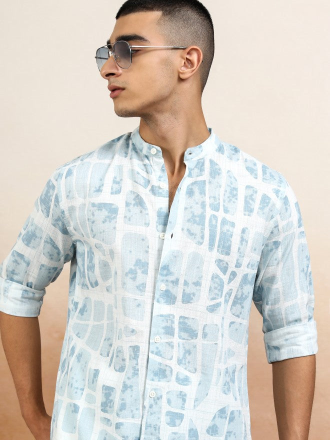 Highlander Men Blue Printed Regular Fit Casual Shirt - Blue - Image 1