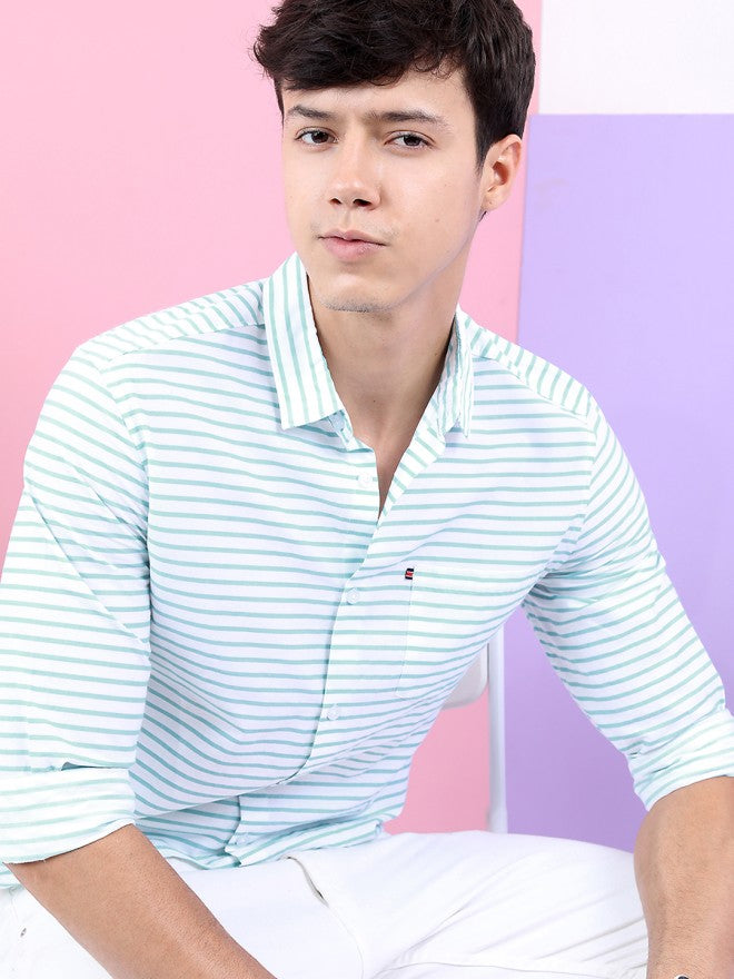 Highlander Men White Striped Slim Fit Casual Shirt - White - Image 1