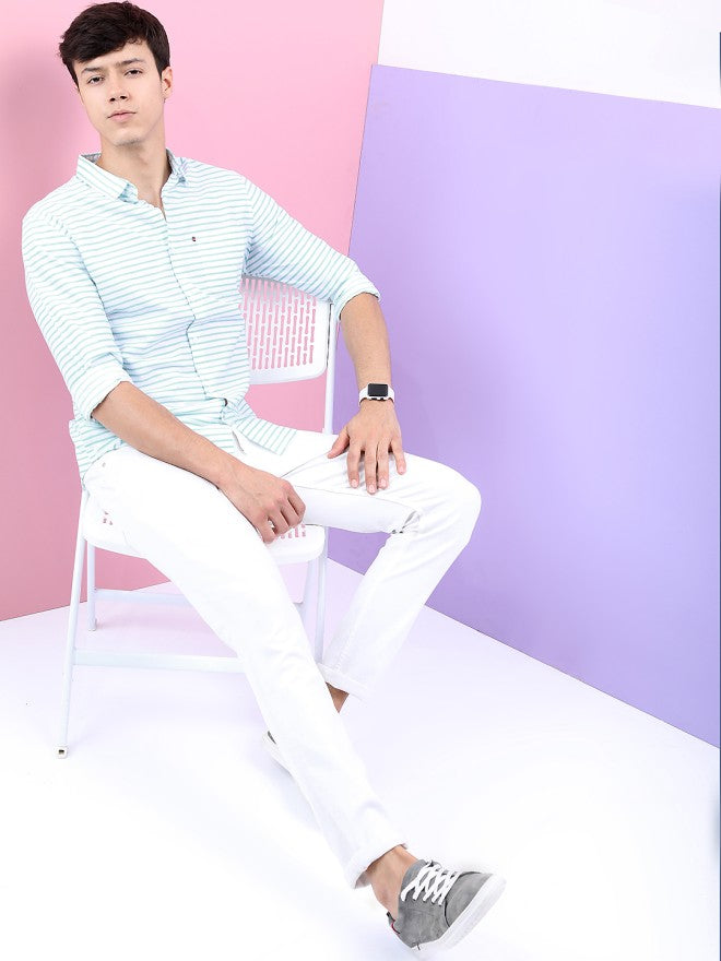 Highlander Men White Striped Slim Fit Casual Shirt - White - Image 2