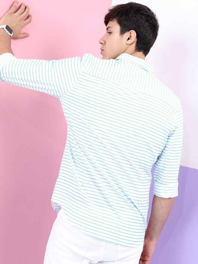 Highlander Men White Striped Slim Fit Casual Shirt - White - Image 3