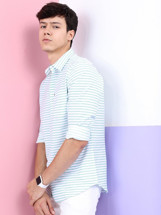 Highlander Men White Striped Slim Fit Casual Shirt - White - Image 4