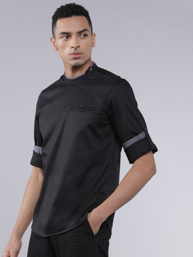 Highlander Men Black Solid Slim Fit Casual Shirt - Black - Image 2
