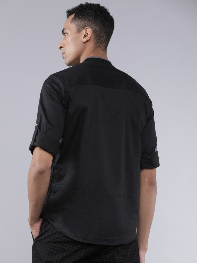 Highlander Men Black Solid Slim Fit Casual Shirt - Black - Image 3