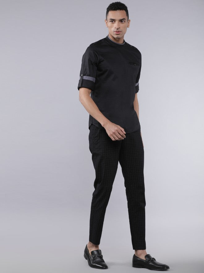 Highlander Men Black Solid Slim Fit Casual Shirt - Black - Image 5