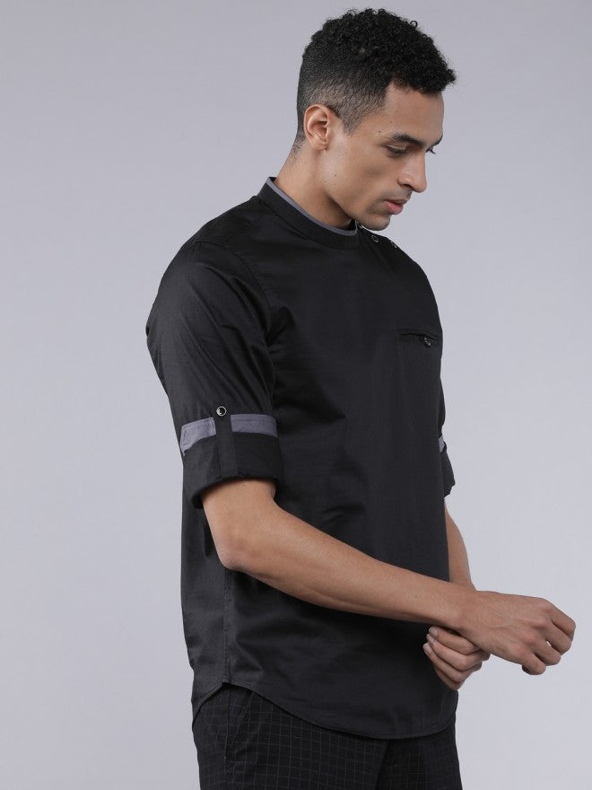 Highlander Men Black Solid Slim Fit Casual Shirt - Black - Image 6
