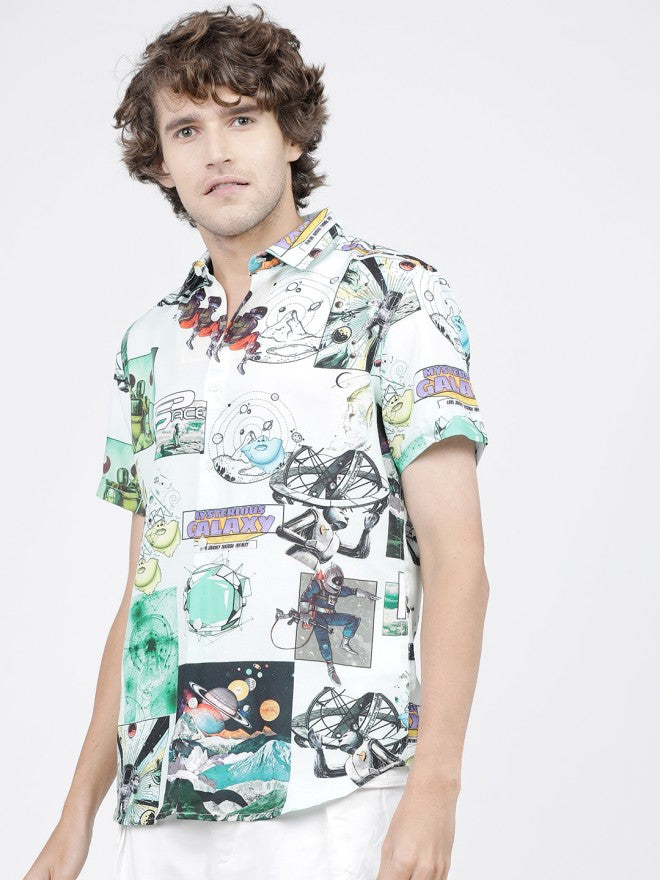 Highlander Men Grey Printed Slim Fit Casual Shirt - Grey - Image 2