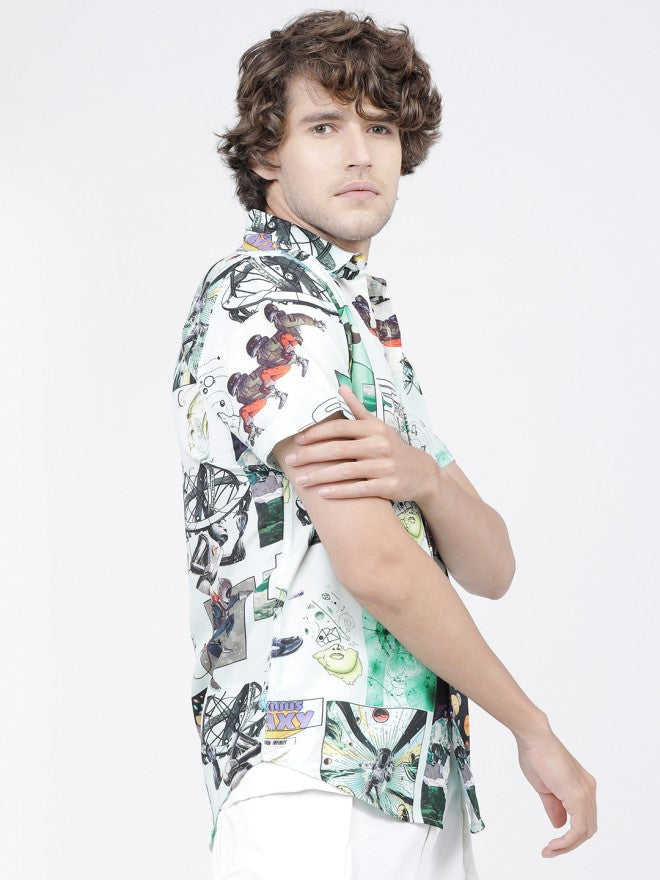 Highlander Men Grey Printed Slim Fit Casual Shirt - Grey - Image 6