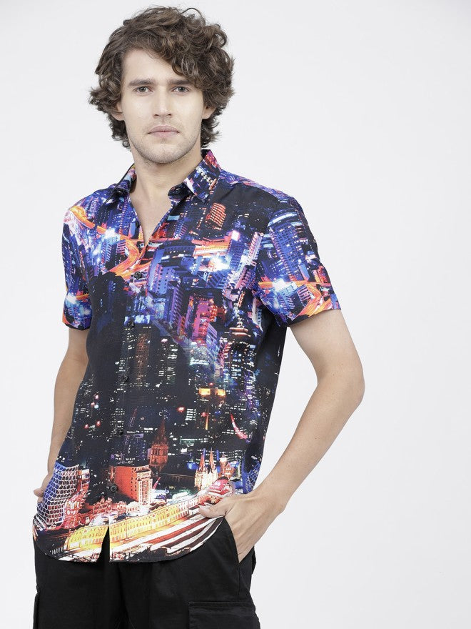 Highlander Men Blue Printed Slim Fit Casual Shirt - Blue - Image 2