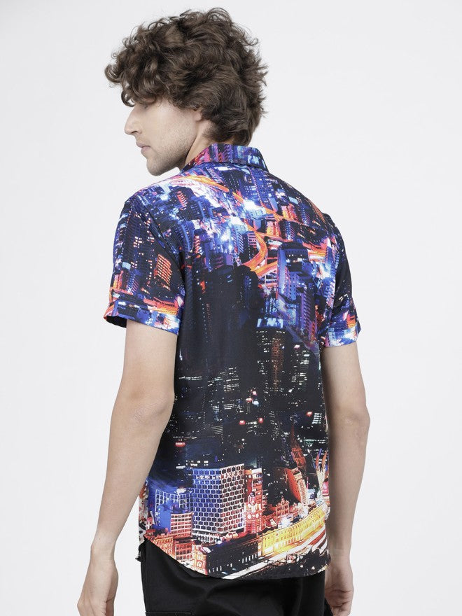 Highlander Men Blue Printed Slim Fit Casual Shirt - Blue - Image 3
