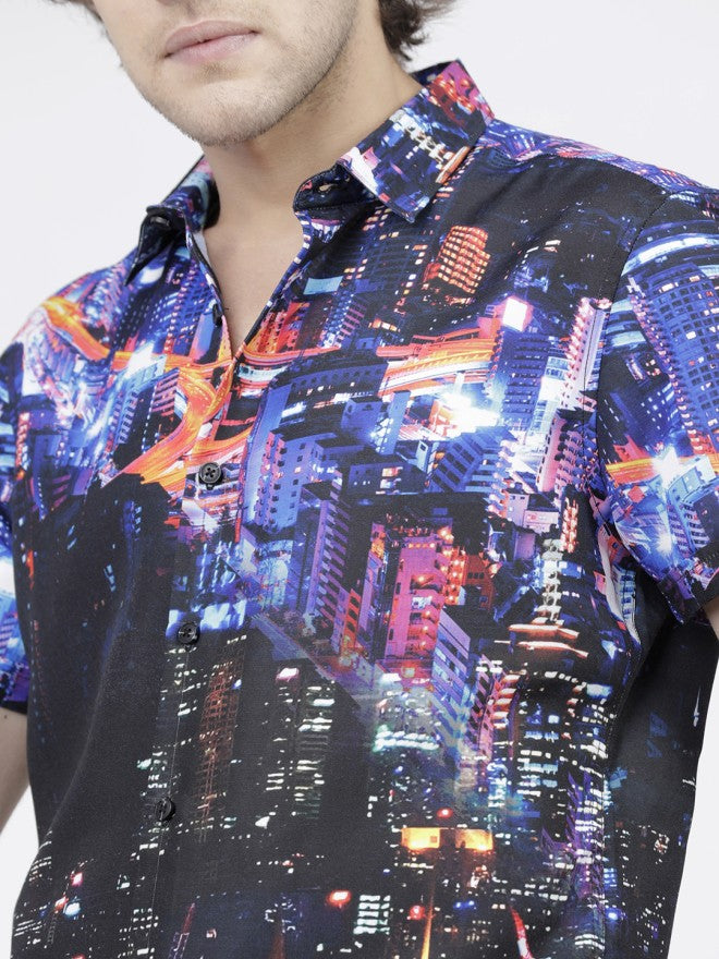 Highlander Men Blue Printed Slim Fit Casual Shirt - Blue - Image 4