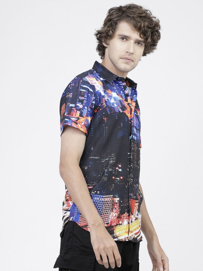 Highlander Men Blue Printed Slim Fit Casual Shirt - Blue - Image 6