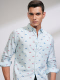 Highlander Men Blue Printed Slim Fit Casual Shirt - Blue - Image 1