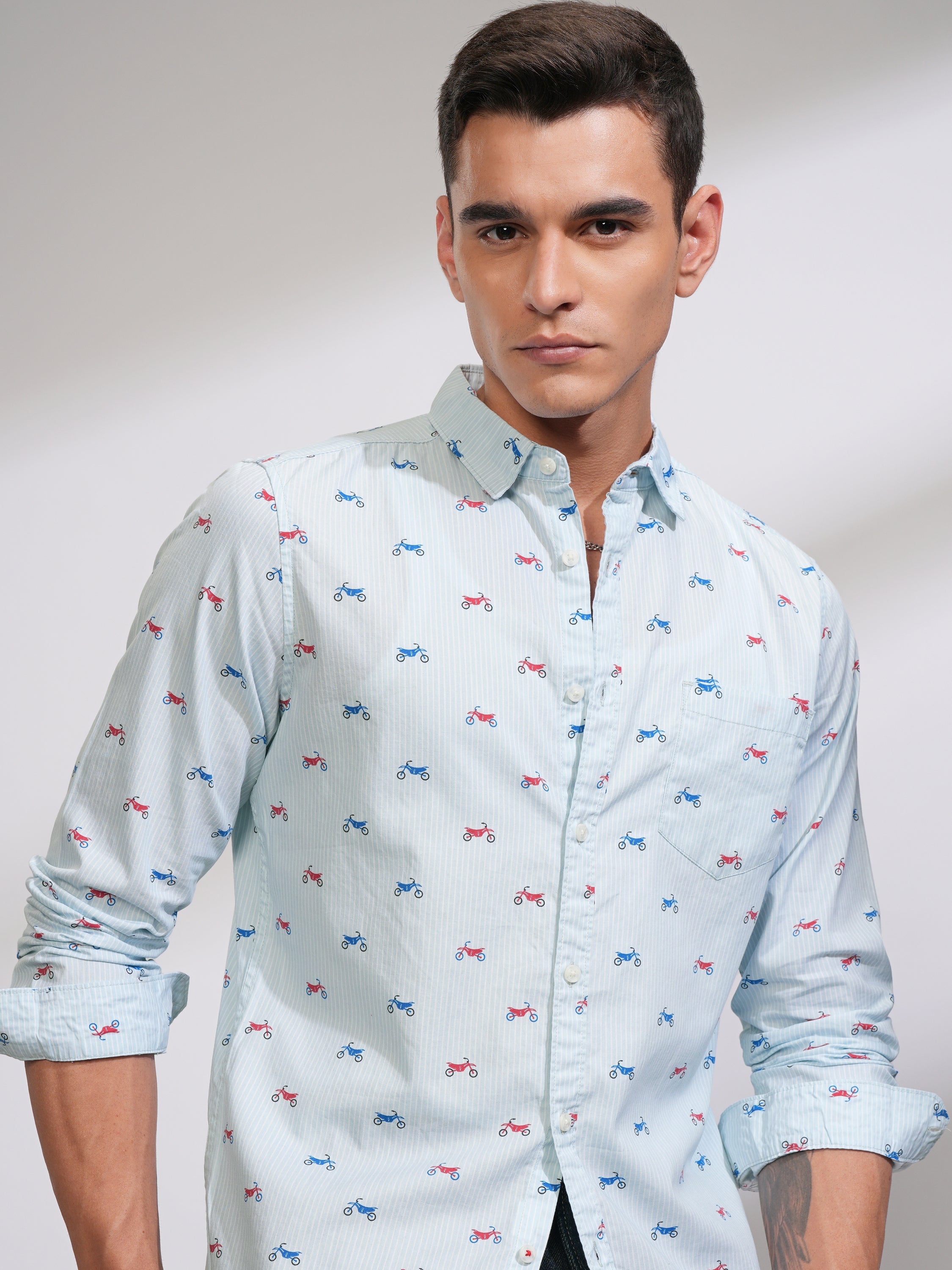 Highlander Men Blue Printed Slim Fit Casual Shirt - Blue - Image 1