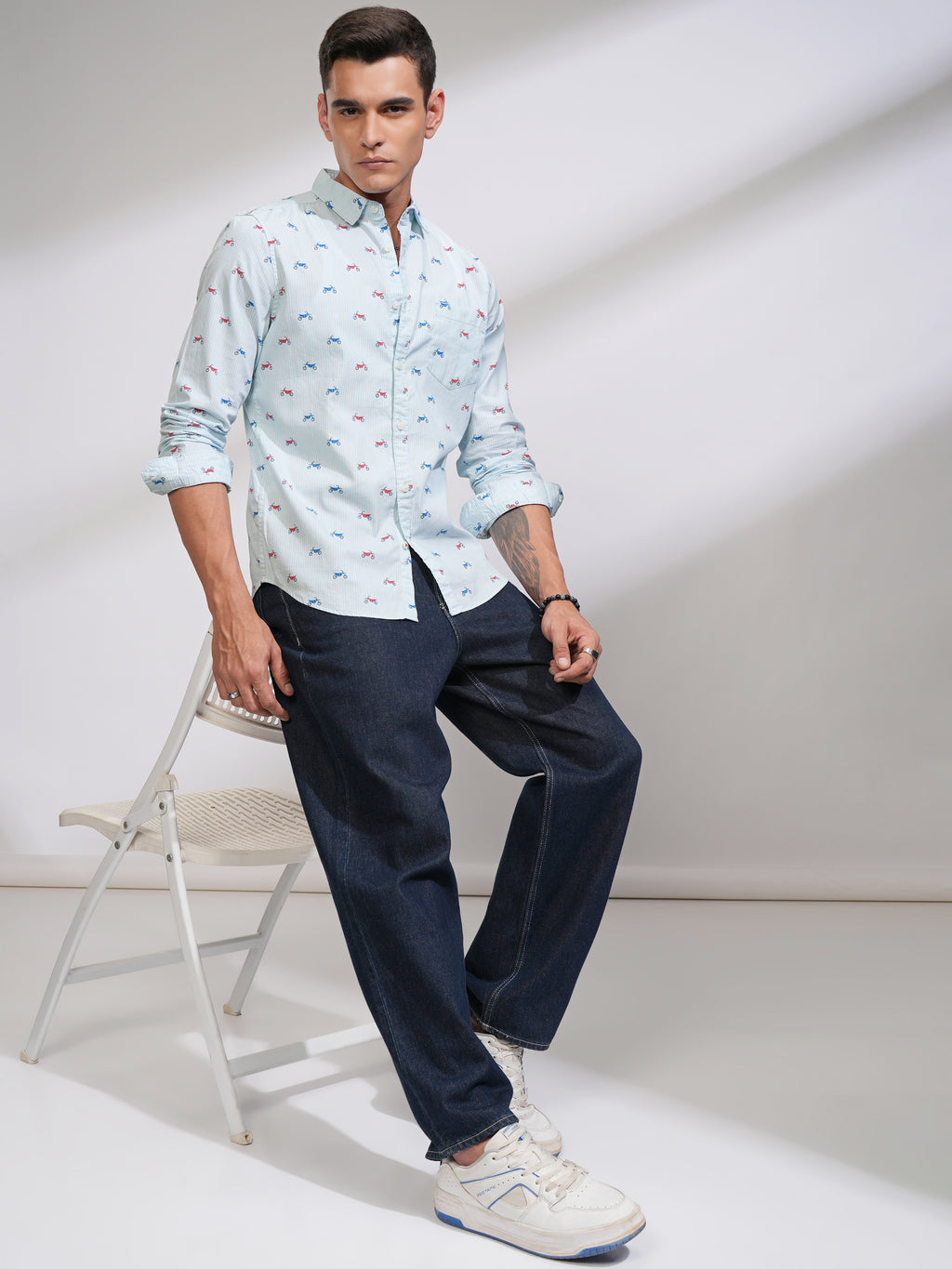 Highlander Men Blue Printed Slim Fit Casual Shirt - Blue - Image 2