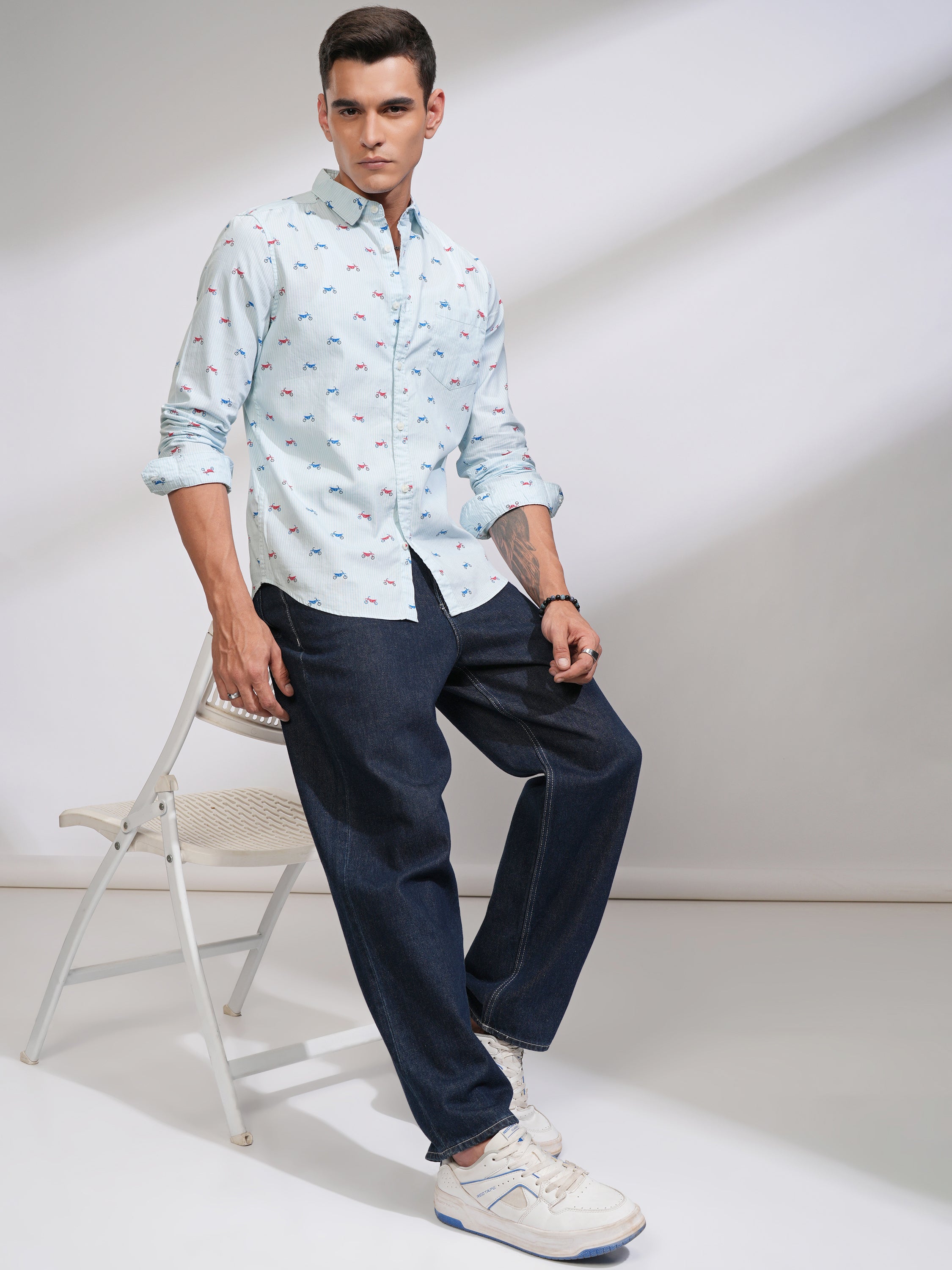 Highlander Men Blue Printed Slim Fit Casual Shirt - Blue - Image 2