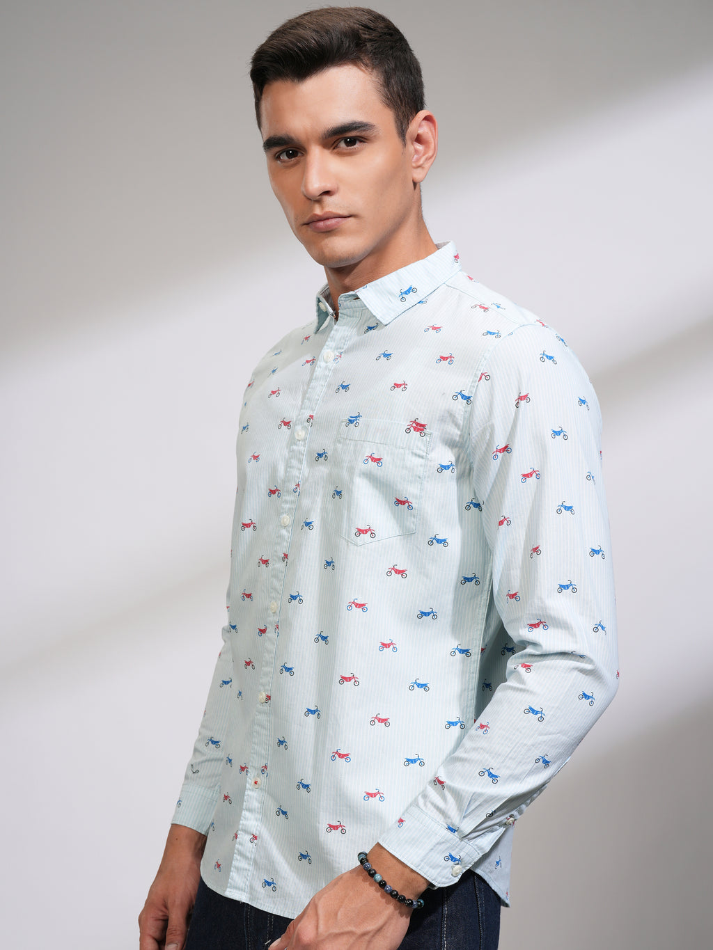 Highlander Men Blue Printed Slim Fit Casual Shirt - Blue - Image 4