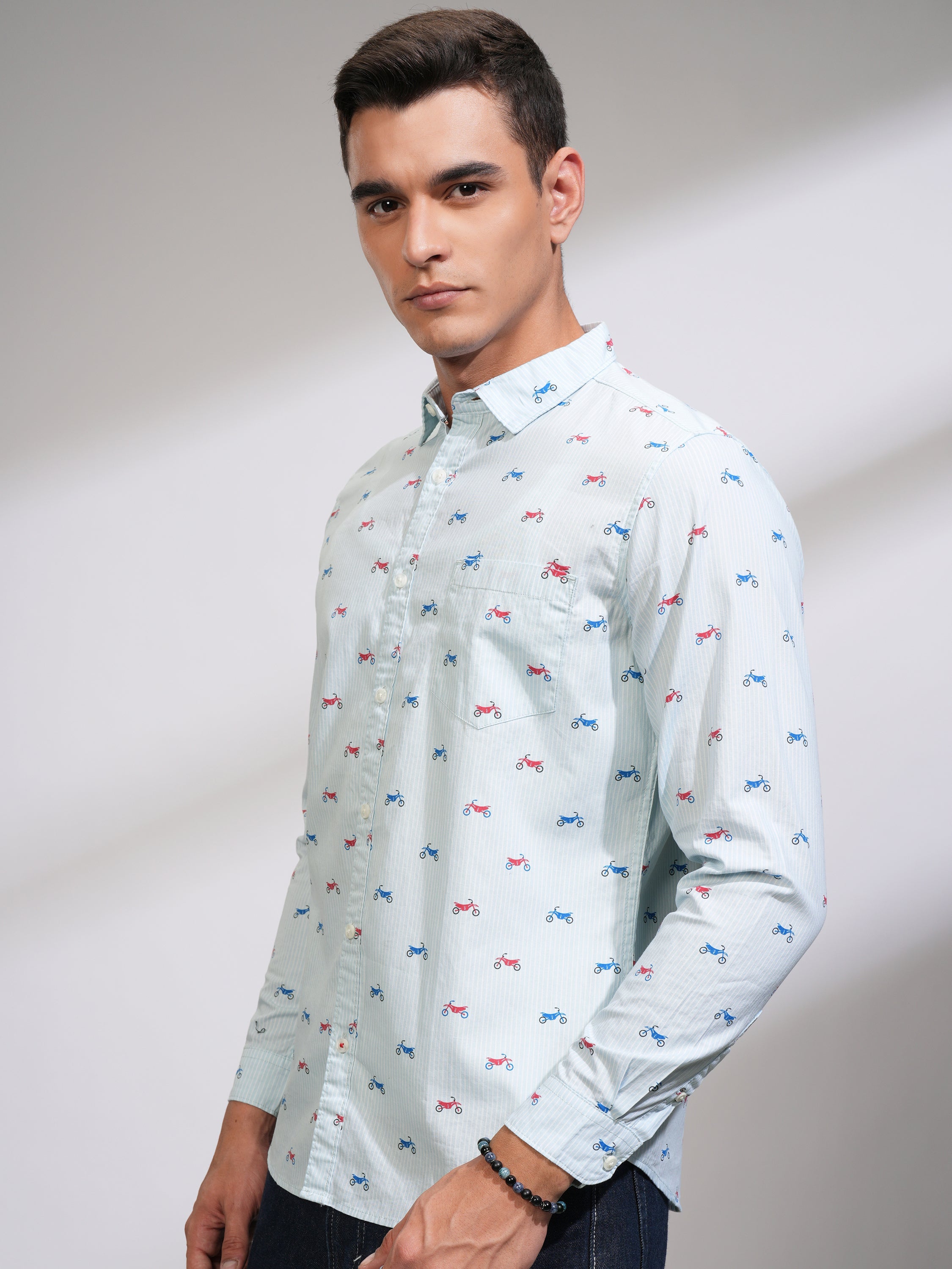 Highlander Men Blue Printed Slim Fit Casual Shirt - Blue - Image 4